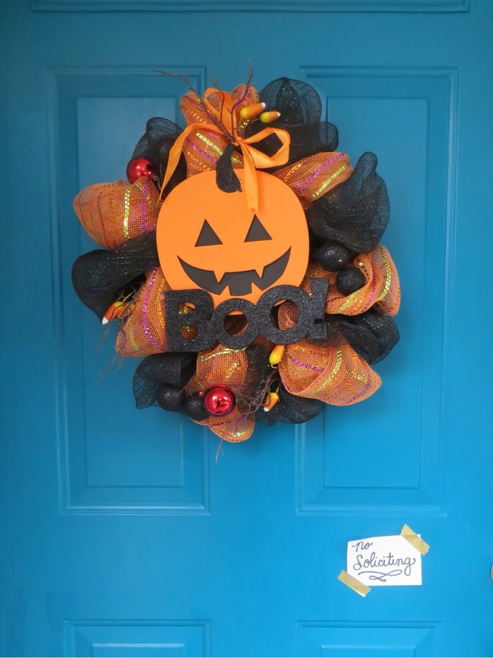 Halloween Pumpkin 'Boo' Door Wreath - Orange & Black